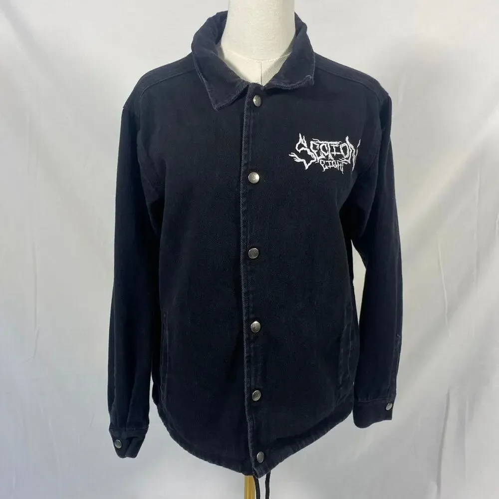 Section Eight black denim jacket‎ white graphic design size medium grunge alt